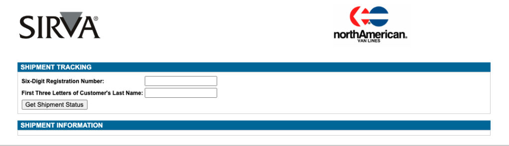 A screenshot of North American Van Lines shipment tracking page.