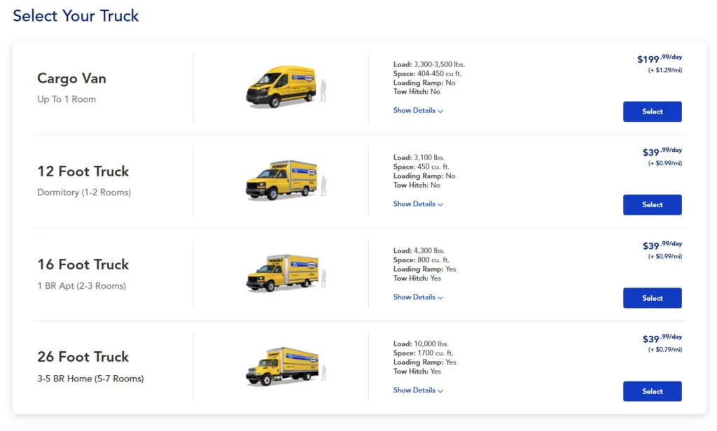 Our quotes for a local Dallas move with Penske.